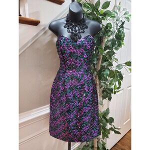 J Reynolds Black & Purple Polyester Off The Shoulder Knee Length Dress 5/6 (S)